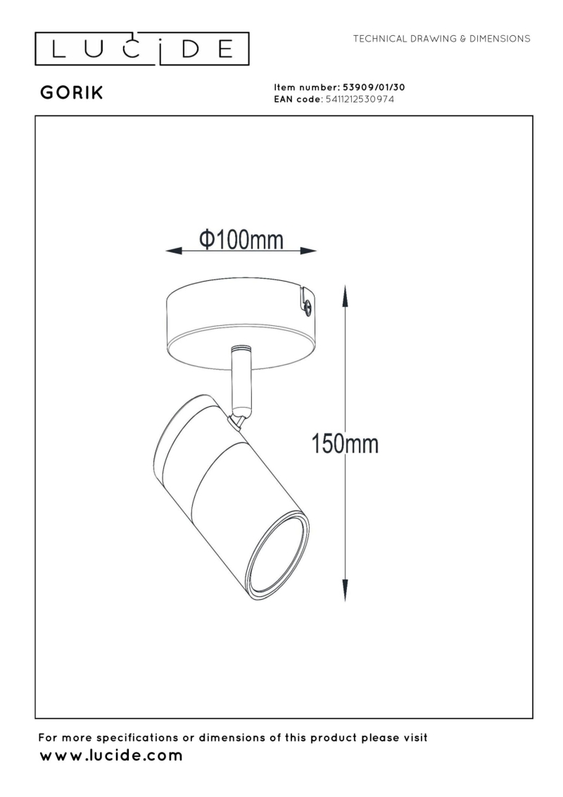 Lucide GORIK - Ceiling spotlight - 1xGU10 - Black